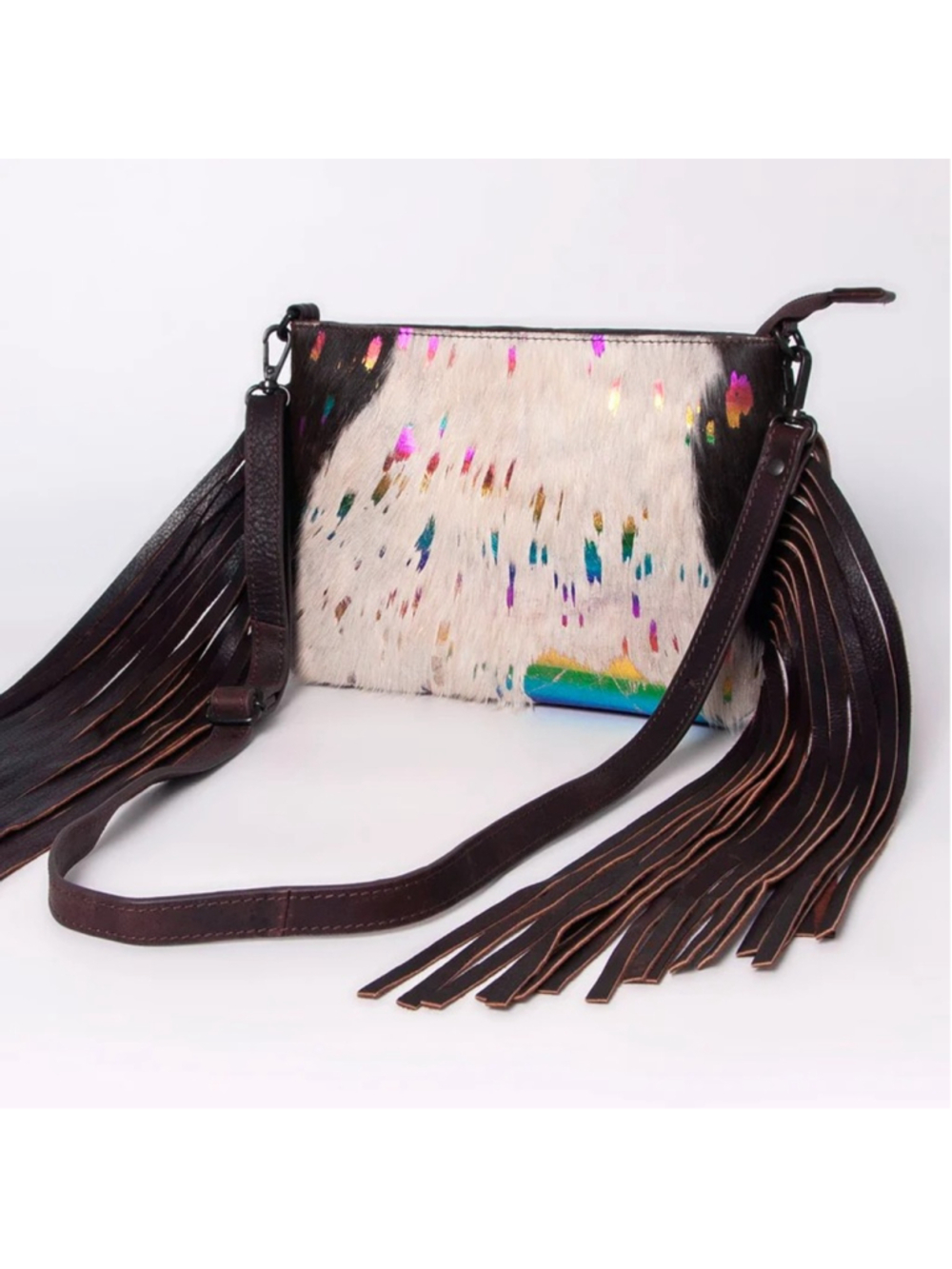 American Darling Cupcake Sprinkle Boho Cowhide Fringe Crossbody - Picture 2 of 5